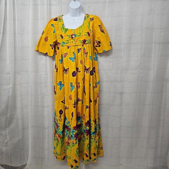 Only Necessities Mu Mu Orange House Dress Maxi Butterfly Lounge Retro Floral M - Picture 1 of 11